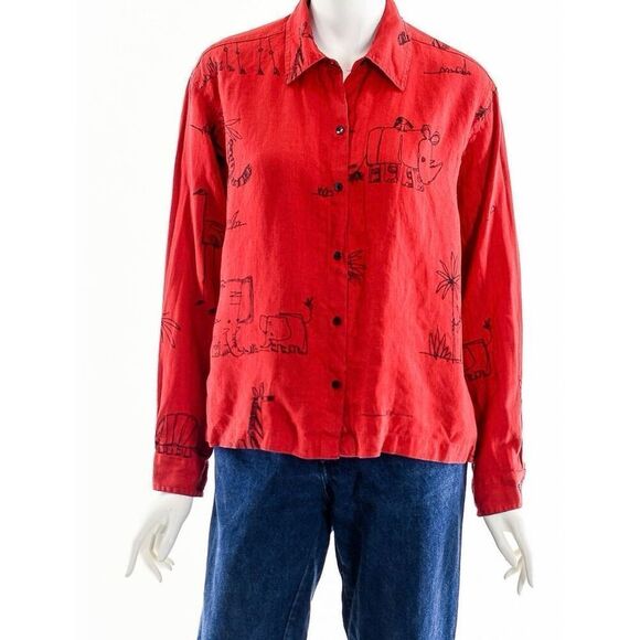 ✨Chico’s Animal Safari Linen Button Down Sz 1 Shirt✨ - Picture 8 of 10